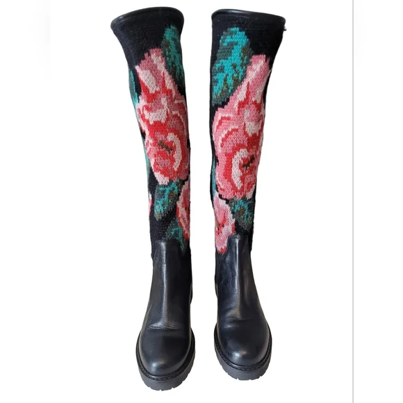 Twin Set Jacquard Knit Floral Boots, VGUC, Size 39.5 - Picture 2 of 16